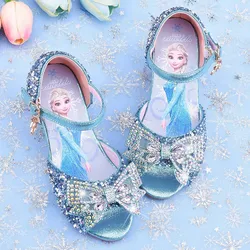 Disney Girls Sandals Frozen 2 Elsa Princess Cosplay Shoes Teens Girls Crystal Shoes Children High Heels Catwalk Show Shoes