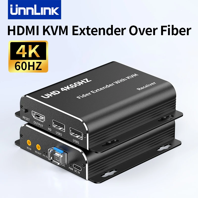 Unnlink 4K 60Hz HDMI KVM przedłużacz przez światłowód LC 20KM nadajnik-odbiornik