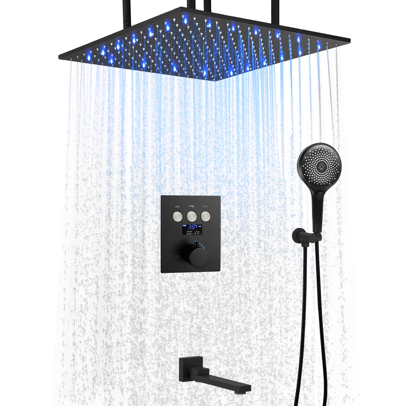 LED temperature number showing shower system bathroom constant temperature bronze rain shower head holding combination kit