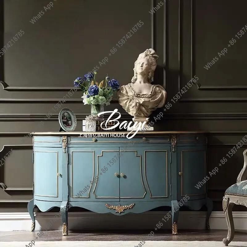 

X30 French Light Luxury Solid Wood Carving Flower Dining Side Cabinet Wine Cabinet Living Room Semicircle Decoration American