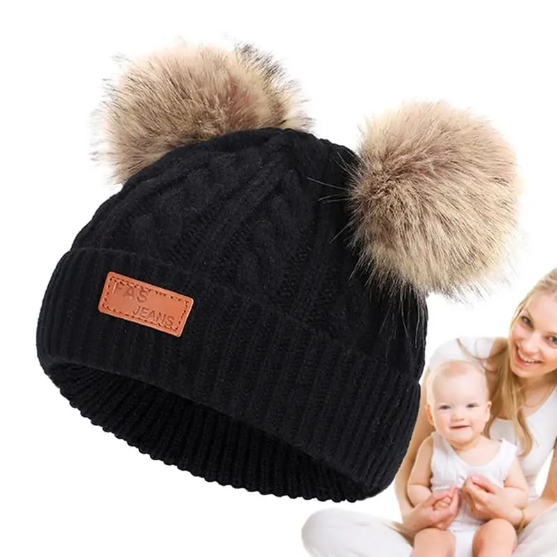 

Toddler Girl Hat Pompom Toddler Beanies Knit Winter Hat Caps Thickened Elastic Comfortable Beanies Warm Soft Toddler Hats For