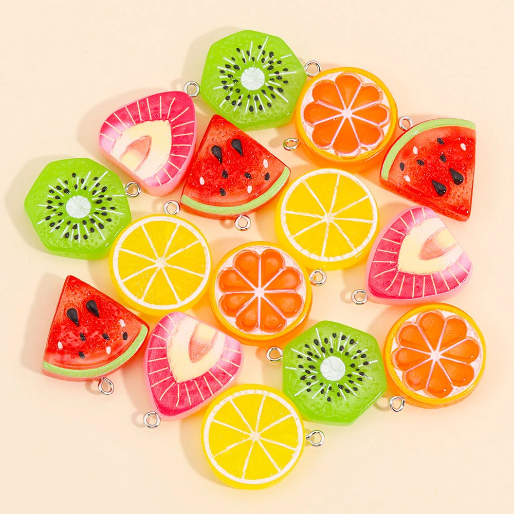 10Pcs Fruits Acrylic Charms Cute Watermelon Strawberry Orange Resin Pendant for DIY Jewelry Making Earrings Necklace Accessories