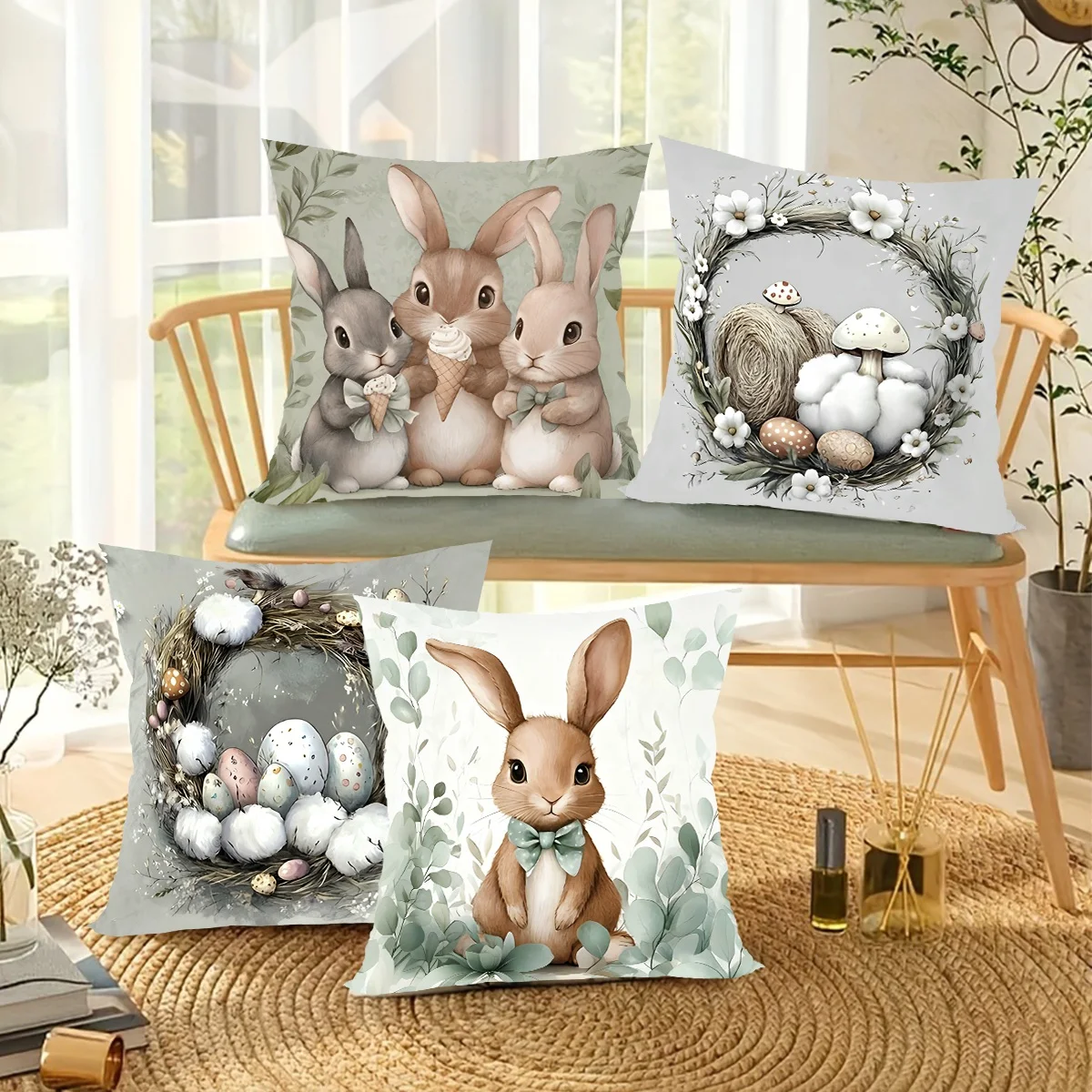 4pcs Easter Bunny Eggs Throw Pillow Cover Spring Holiday Ornaments for Bedroom Living Room Decor Happy Easter Decoration 2026