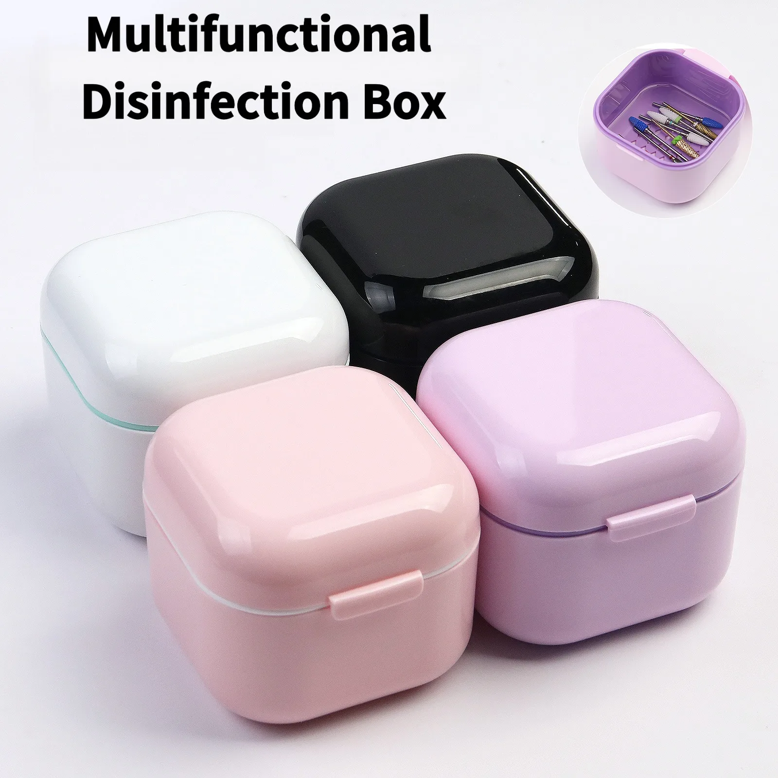 Nail Tool Sterilizer Box Plastic Nail Drill Bits Cleaning Disinfection Container with Basket Soaking Tray Manicure Salon Case