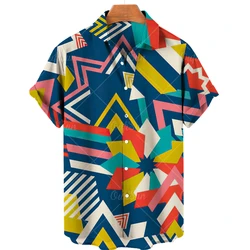 Fashion Men's Shirt Colorful Print Hawaiian Casual Short Sleeve Tee Personality Abstract Vintage Oversized Top Man Clothes 5xl