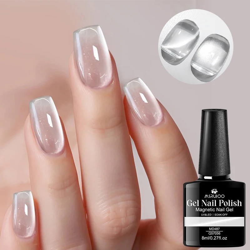 8ml Flow Light White Cat Magnetic Gel Nail Polish Ultra Shine Silver Glitter Semi Permanent Soak Off UV Gel Varnish Nail Design