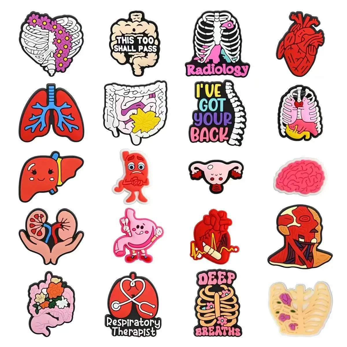 Medical Anatomy Shoe Charms PVC Rubber Clog Decorations Human Organ Skeleton Pattern Shoe Ornaments DIY Accessories for Clogs Sa