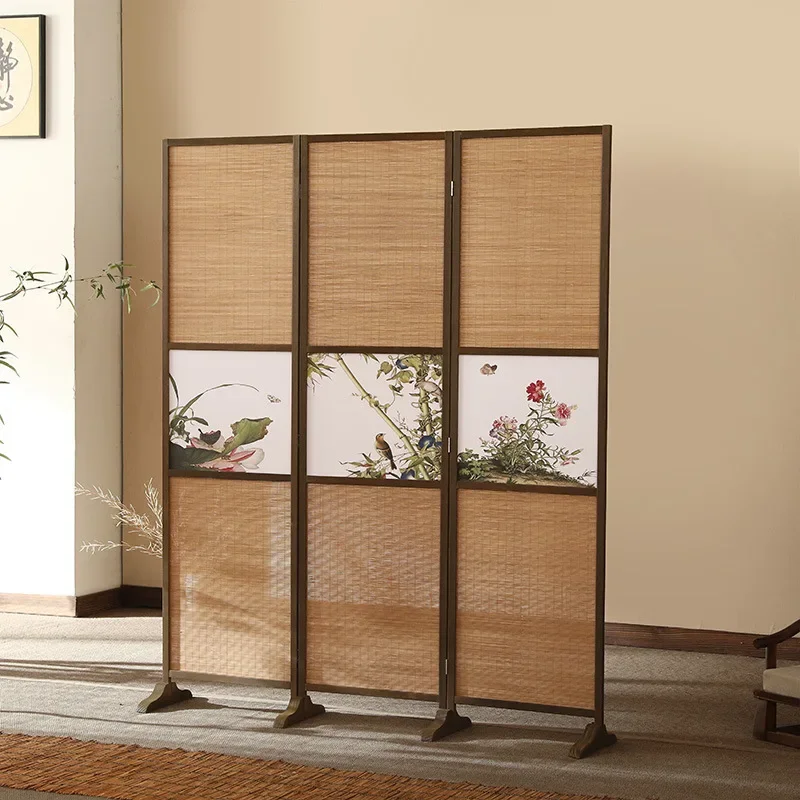 New Chinese screen partition folding door old entrance indoor living room barrier solid wood bamboo mobile simple folding screen