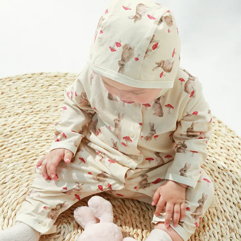Spring and Summer Baby Clothes Cotton Baby One-piece Pajamas Printed Comfortable Newborn Long-sleeved Crawling Clothes
