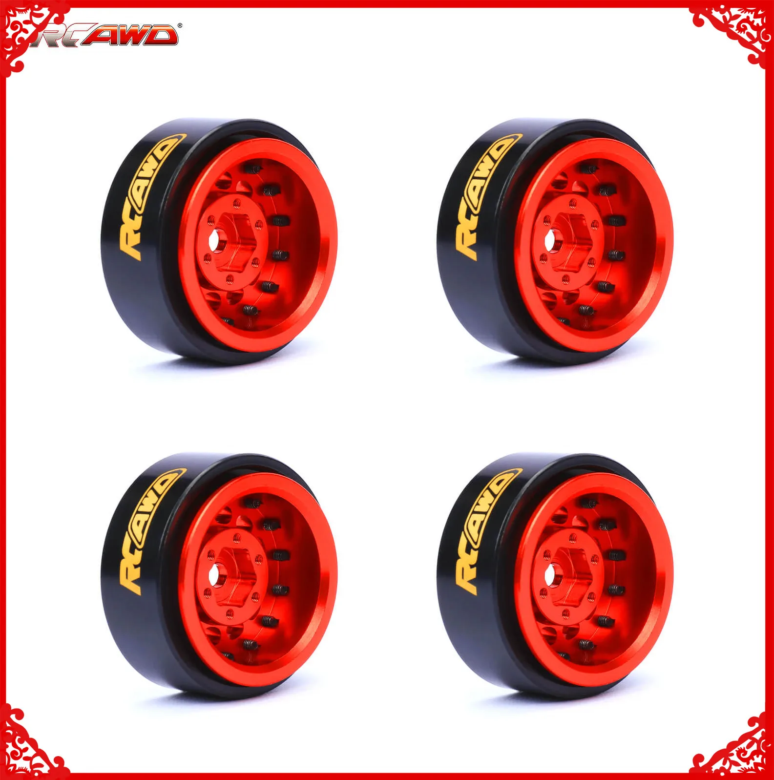 Alloy 26*13MM H7MM 12 hole alloy red wheel frame+black clip 1.0 26g for Axial 1/24  SCX24 crawlers upgrades parts