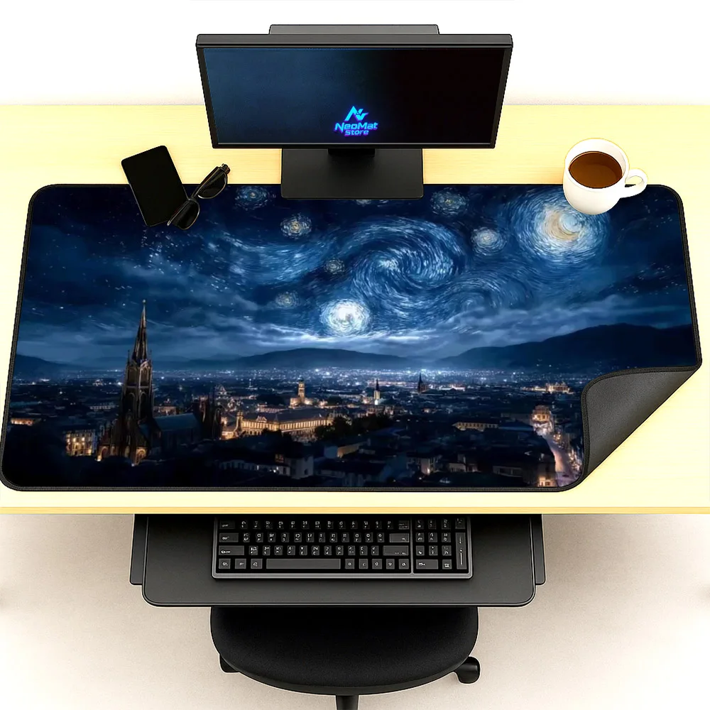 Art Desk Mats The Starry Night of Van Gogh Mouse Mat Office Decoration Mousepad Aesthetic Mouse Pad Xxxl 1200x600 1400x600 Rug