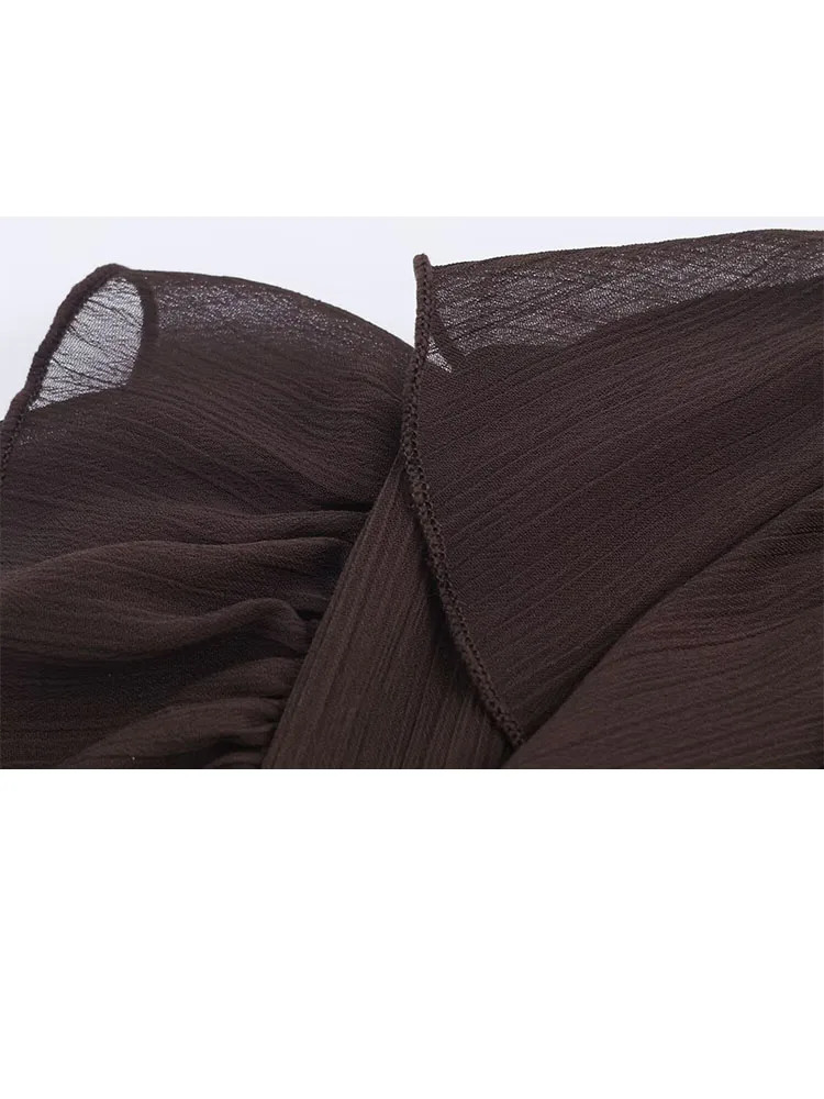 HH امرأة الموضة الأنيقة طويلة الأكمام الخامس طوق حزام مطوي الدانتيل الديكور الربط تنورة طويلة الربيع الإناث تنورة ضئيلة عادية