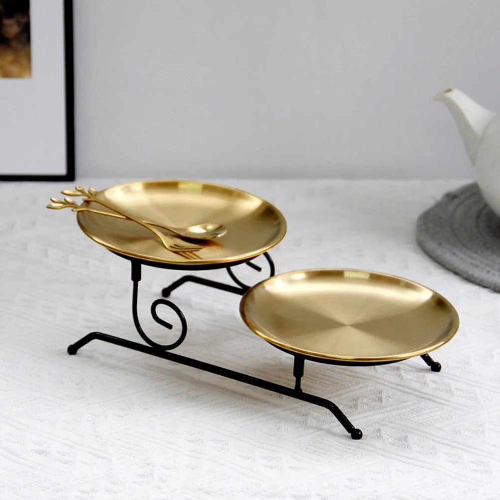 

Serve Double Layer Cake Stand Desktop Fruit Tray Metal Iron Snack Service Shelf