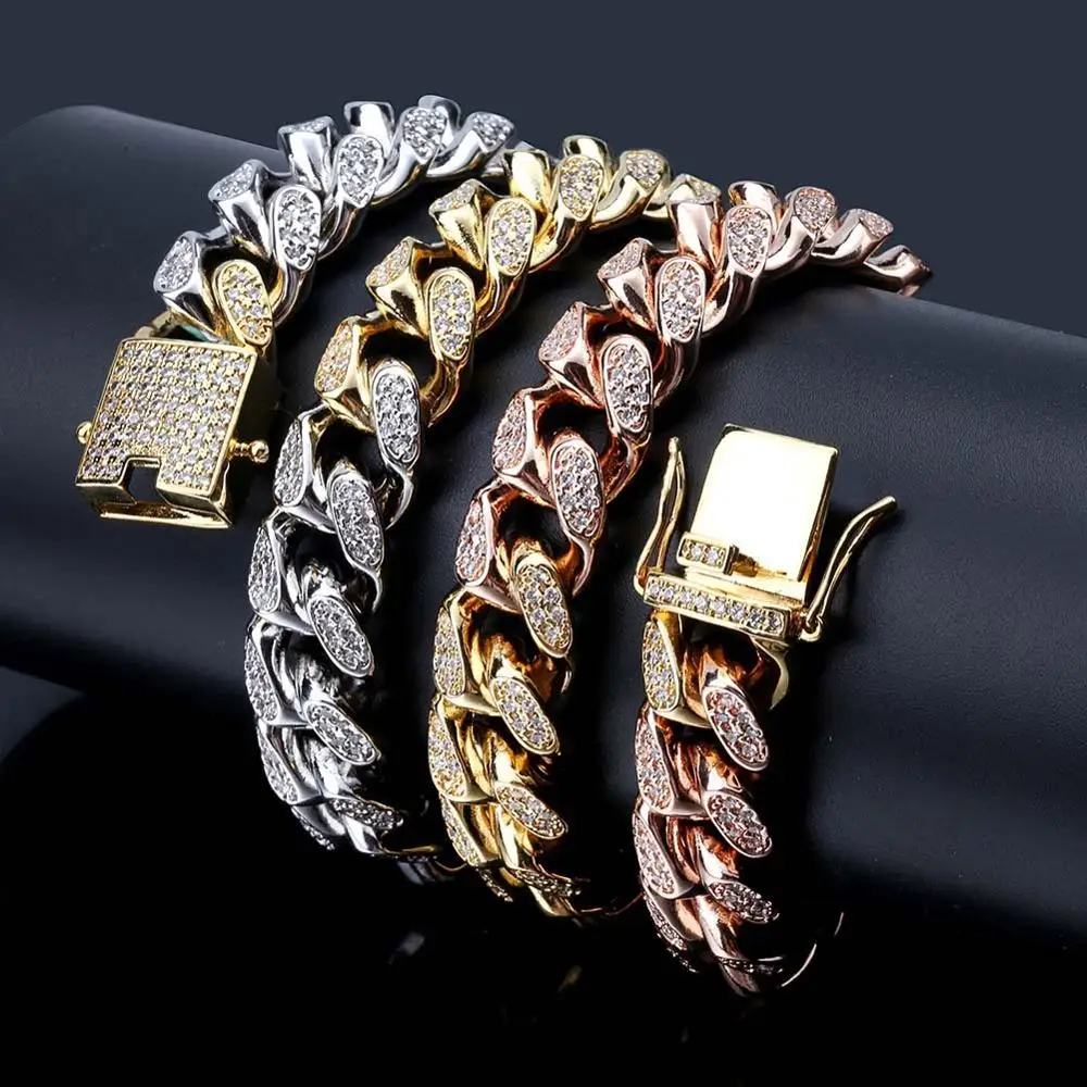 

Gradient Color Hip Hop AAA+ CZ Zircon Paved Bling Iced Out Round Cuban Curb Miami link Chain Necklaces for Men Rapper Jewelry