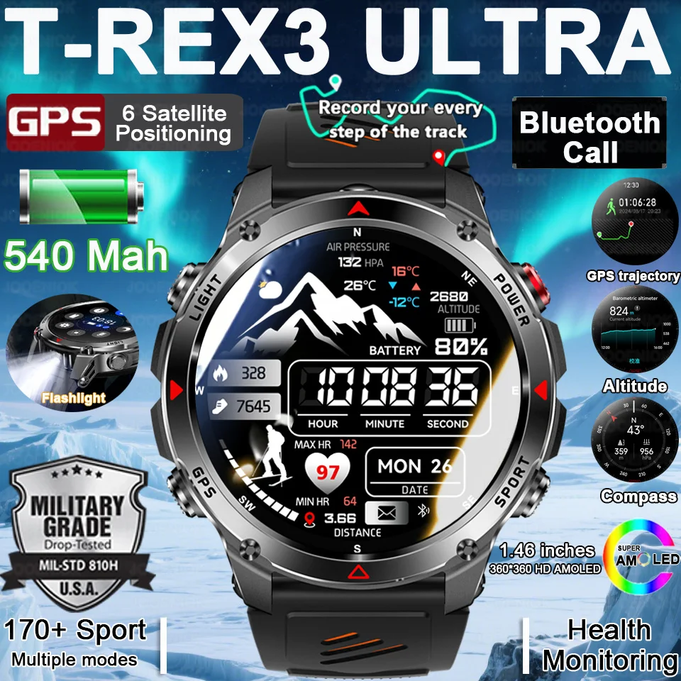 2026 New Military GPS Six-star Positioning SmartWatch Men Run RIDE Fitness Compass Tracker 10ATM Waterproof BT Call Sports Watch