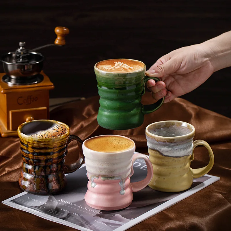 Kiln Baked Coffee Cup Creative Ceramic Mug Retro Domestic Water Cup Cross-Border Stoneware Large Capacity Beer Mug Cup