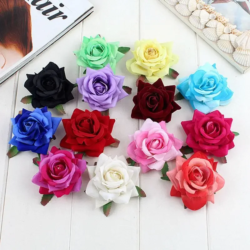 24pcs Women Girl Rose Flower Hairpins Hair Clips Elegant Large Flower Pin Up Floral Brooches Party Bridal Christmas Halloween