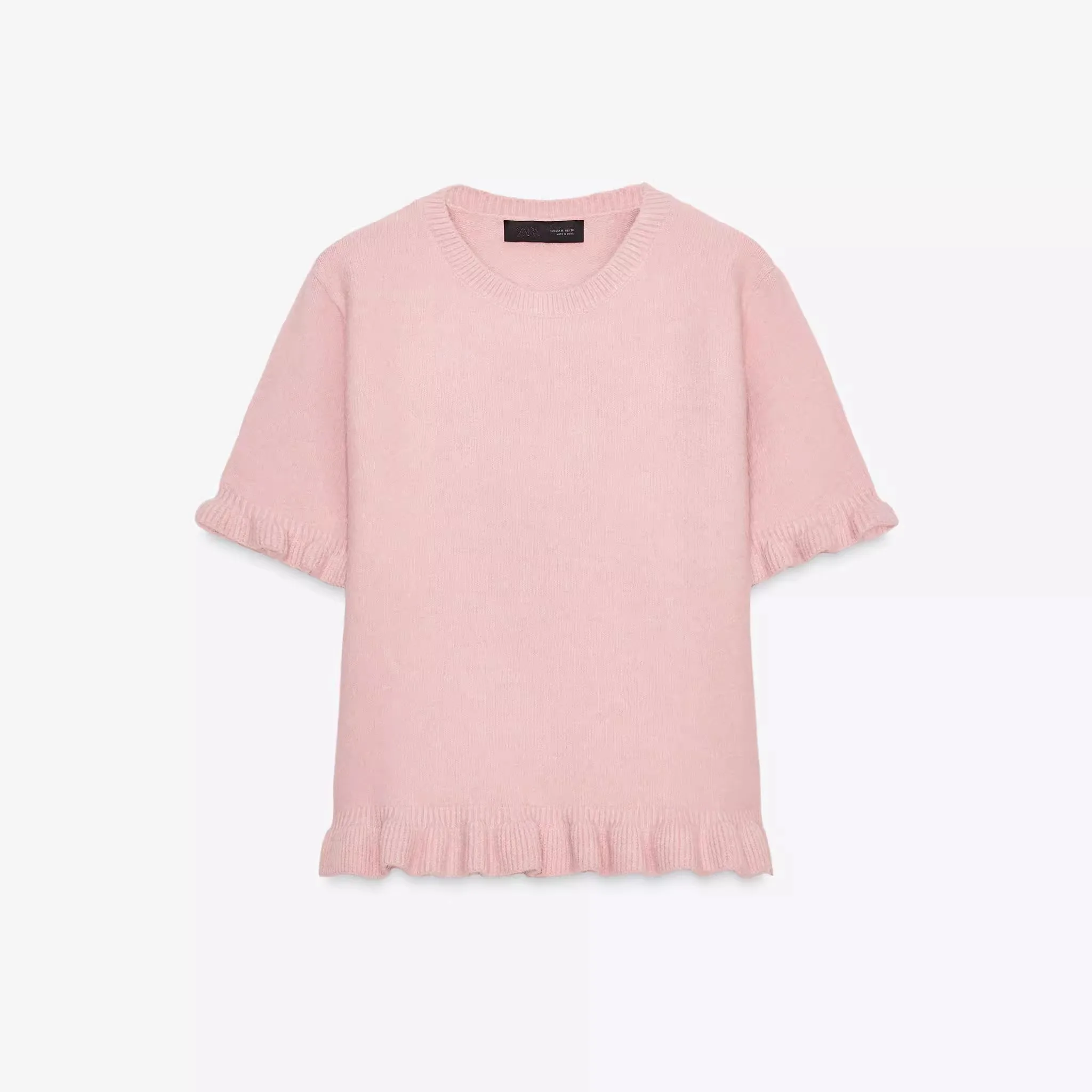 

Sweet Sle ort Sve Knitted Sweater Pink Layered Decoration New Arrival Women's T-irt round Ne Pullover for Autumn