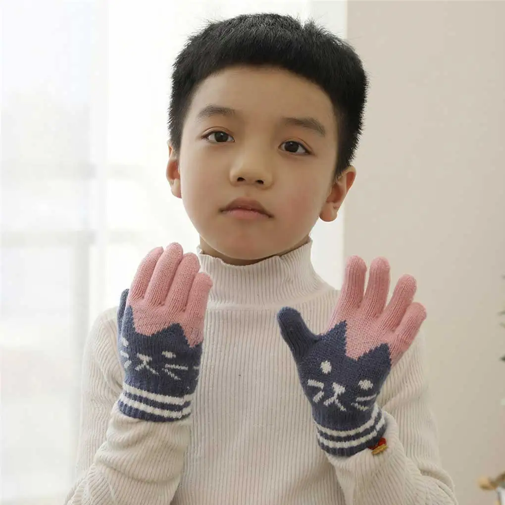 

2 Pairs Kids Gloves Full-finger Winter Autumn Stretchy Knitted Mittens