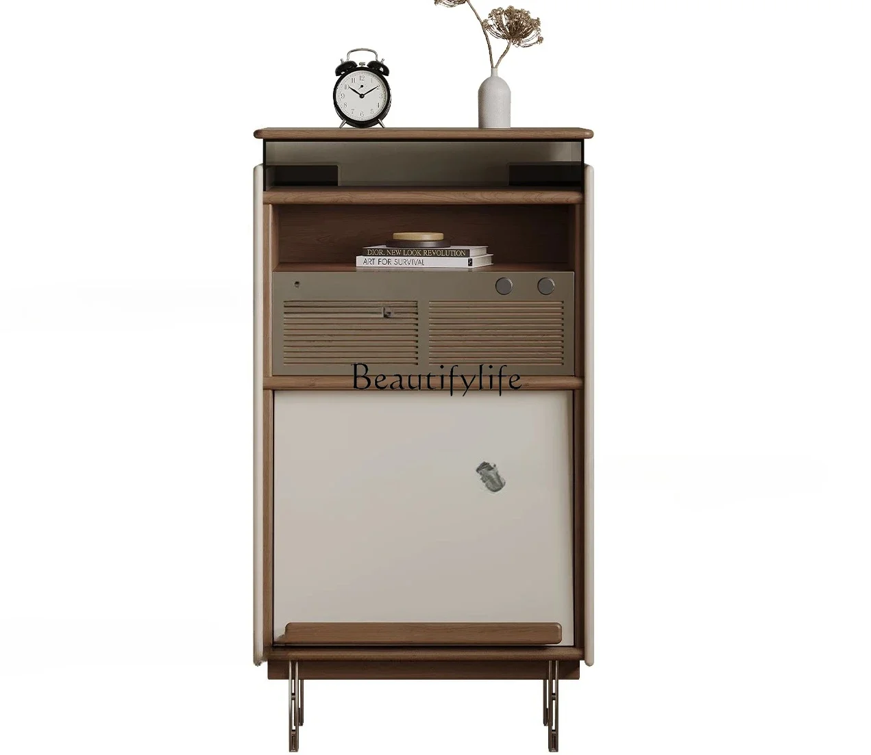 

LJY*Medieval bedside table Cherry solid wood vertical storage cabinet Bedroom ultra-narrow bedside shelf Record cabinet