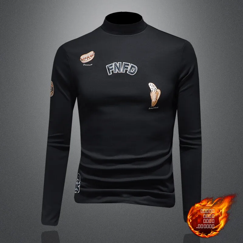 

Thiened Fce Hoodie Men's Casual Long Sve T-irt Embroidered Base irt Winter Trendy Brand Stand-up Collar Zipper Cl...