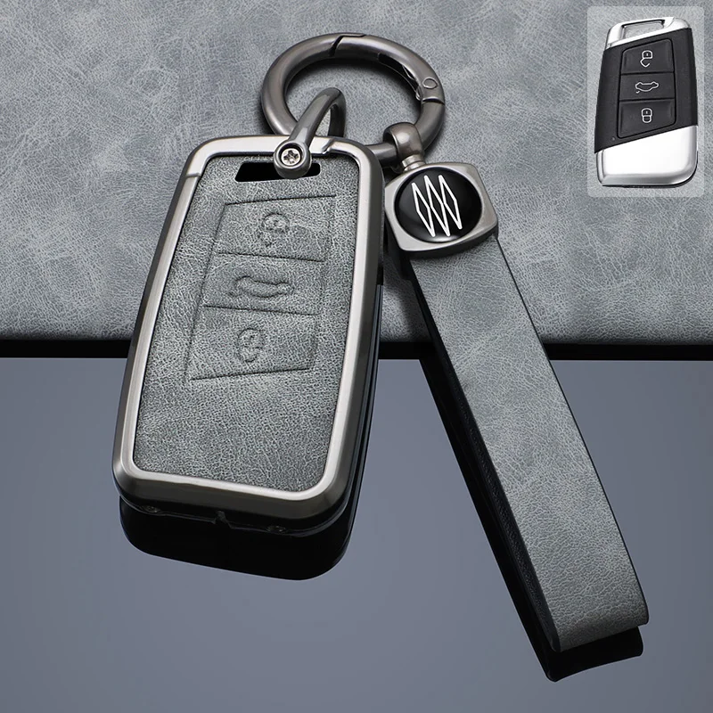 Zinc Alloy + Leather Car Key Case Cover For Volkswagen VW Tiguan MK2 Magotan Passat B8 CC For Skoda Superb A7 Remote Protection