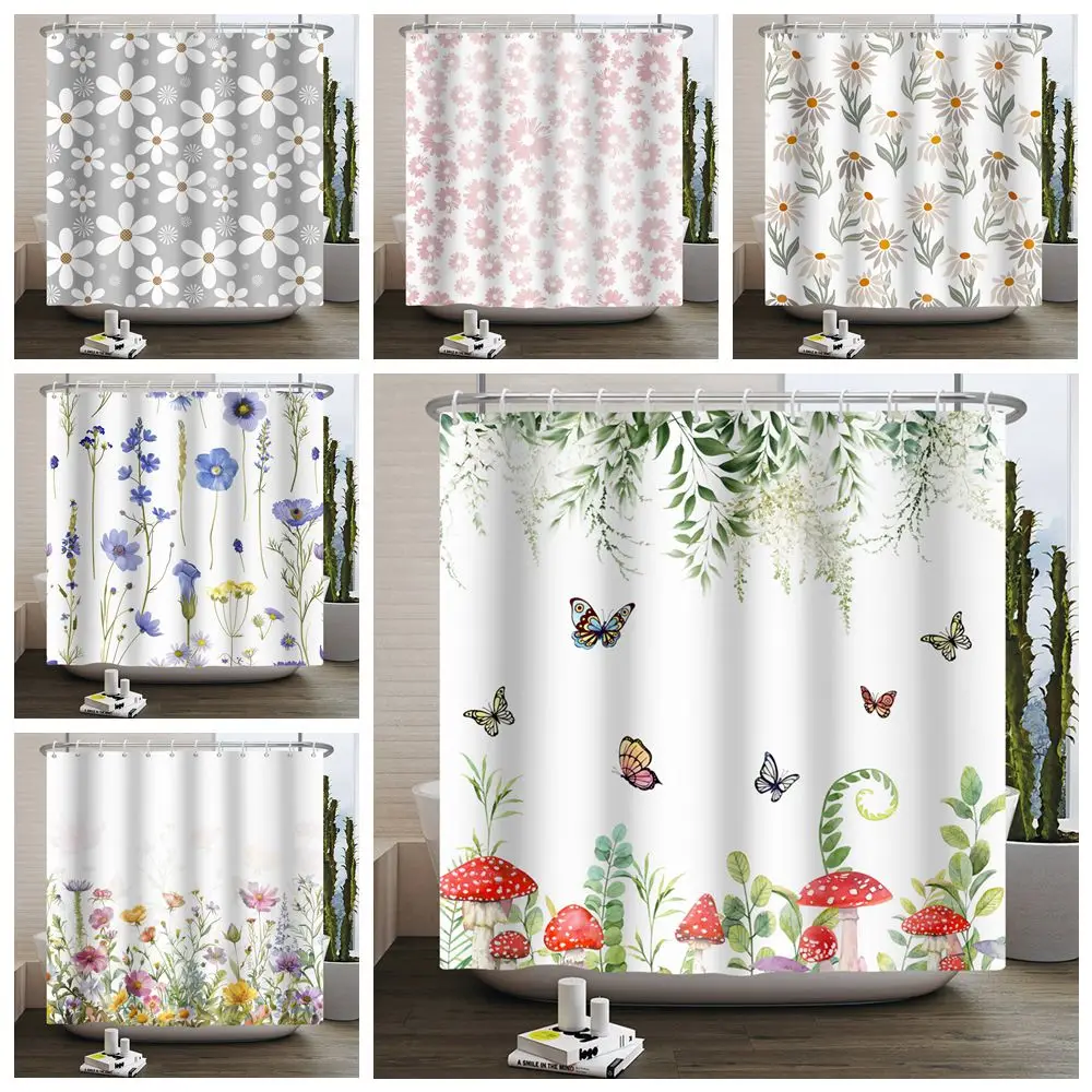 Simple Fresh flower Bathroom Shower Curtain Daisy Flower Butterfly Dandelion Waterproof Polyester Fabric Bathtub Partition Decor