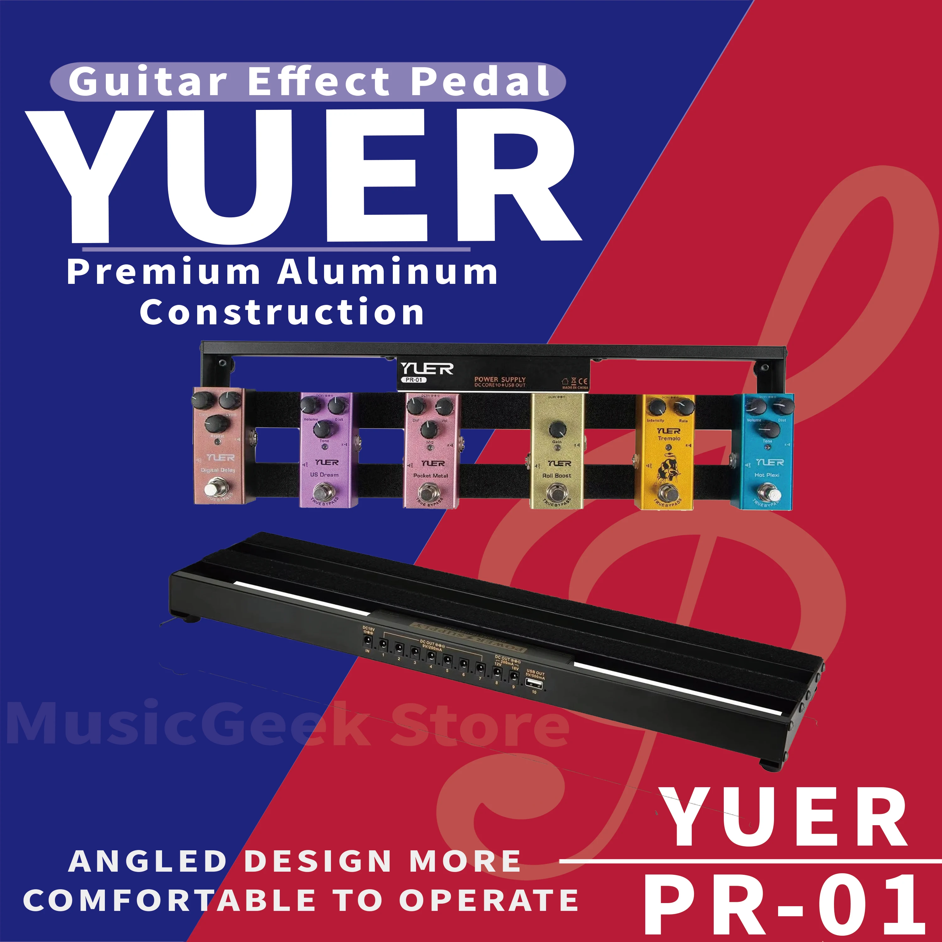 

YUER Electric Guitar Pedal board,Built-in Power Supply Aluminium Alloy 1.8lb Lightweight guitar Effect Pedals,with Bag, Cable