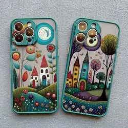 Hand Painted Forest House Phone Case For iphone 15 13 12 Mini 16 11 14 Pro Max Plus X XR XS 7 8 Plus SE2 Shockproof Back Cover