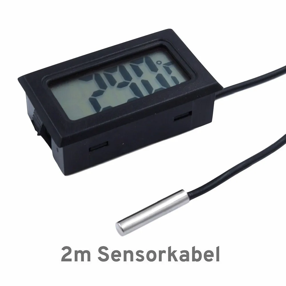 Mini thermometer temperature display digital, 1m 5m black cable, waterproof sensor, 50 + 110 degrees range, battery