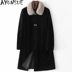 AYUNSUE Winter Mink Fur Collar 100% Sheep Shearling Coat Female 2021 Elegant Real Wool Jackets Women Clothes Casaco Feminino