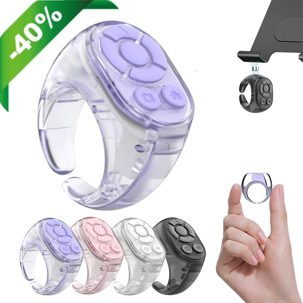 Transparent Scrolling Ring Remote for TikTok YouTube Instagram Video Scroller Page Turner Clicker Bluetooth Camera Shutter