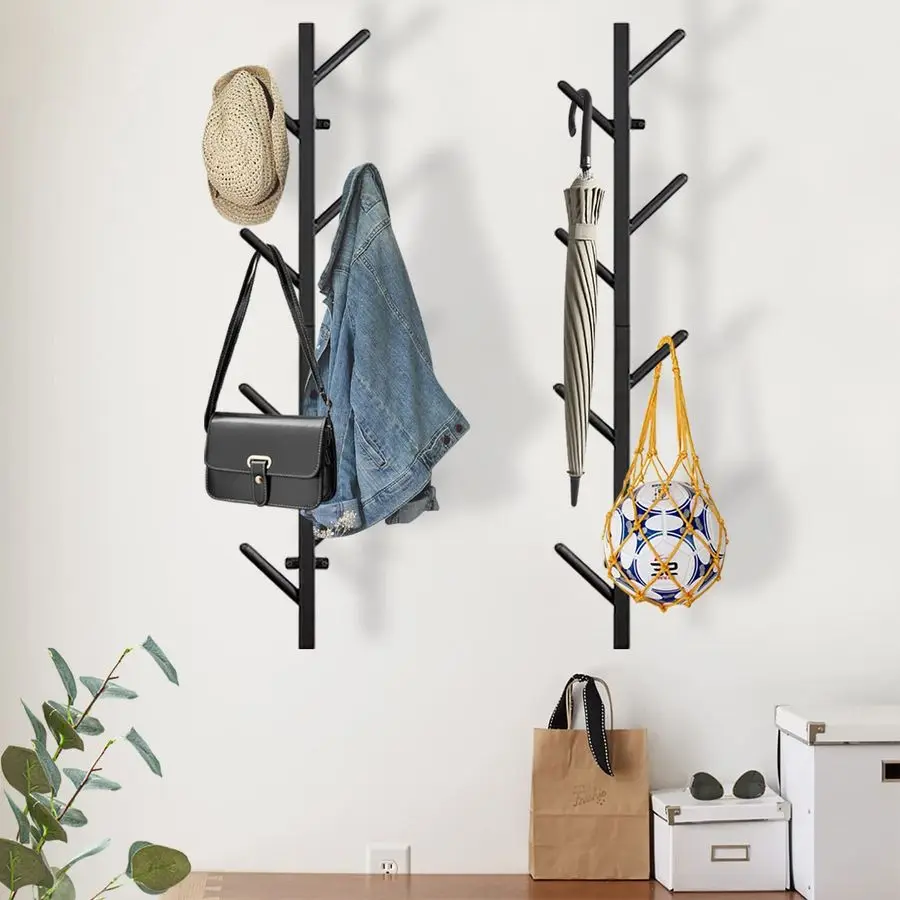 

Vertical Coat Rack Wall Mount Set of 2, Black Modern Metal Coat Hanging Cowboy Hat Rack for Wall, Mounted Coat Hooks Organizer f