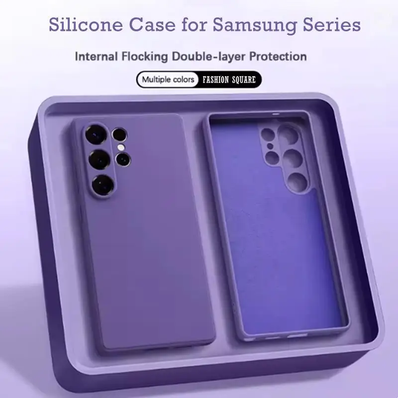 Square Soft Silicone Phone Case for Samsung Galaxy S23 S24 Plus S25 FE S26 Ultra A54 A55 A56 A57 Built-in Fluff Shockproof Cover