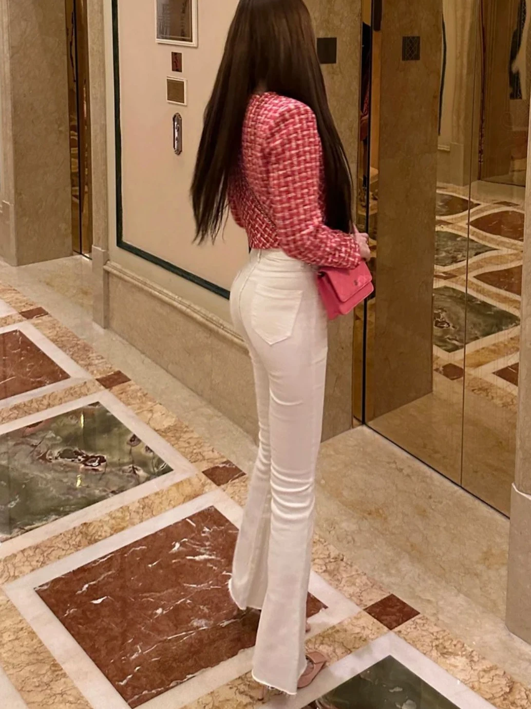 

High Waist Flared Jeans Women's Slim Fit White Denim Pants Elastic Long Trousers Spring Faion Cotton Stretch Blue Jeans