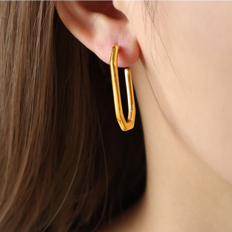 Advanced Sense Smooth Rectangular Stud Earrings Gold Color Stainless Steel Earrings for Women Classics Aesthetics Jewelry Gifts