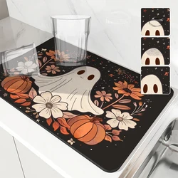 Antiskid Kitchen Absorbent Draining Mat Halloween Cute Ghost Super  Draining Coffee Dish Drying Mat Quick Dry Bathroom Drain Pad