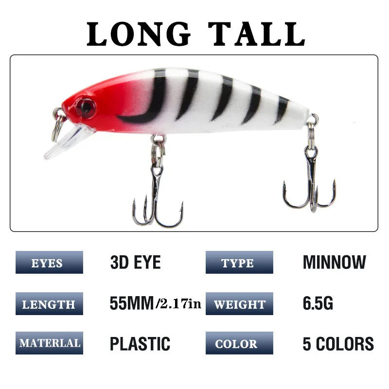 1 Pcs 55mm 6g Minnow Lure Sinking Fishing Artificial Bait Hard Plastic Wobbler Fishing Pesca Trout Bass Lure Fishing Bait