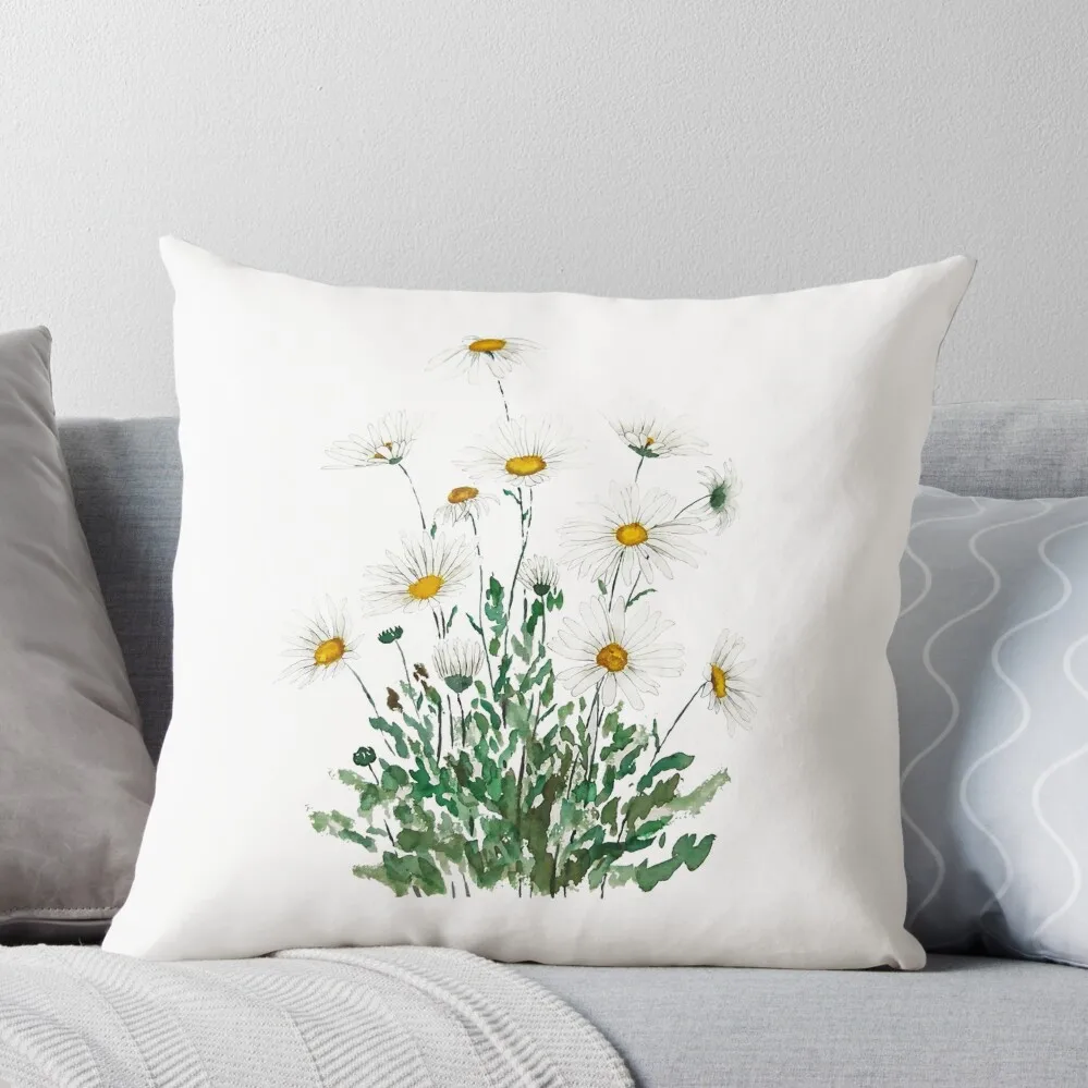 

white Margaret daisy watercolor Throw Pillow Couch Cushions Pillow Decor bed pillows