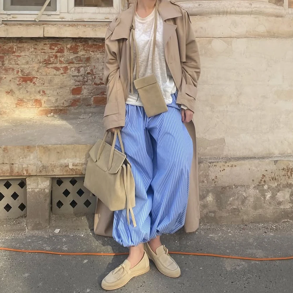 

Tuularose Summer Fashion Pocket Bloomers Female Trousers Pleated Loose High Waist Patchwork Bandage Street Wide Leg Women Pants
