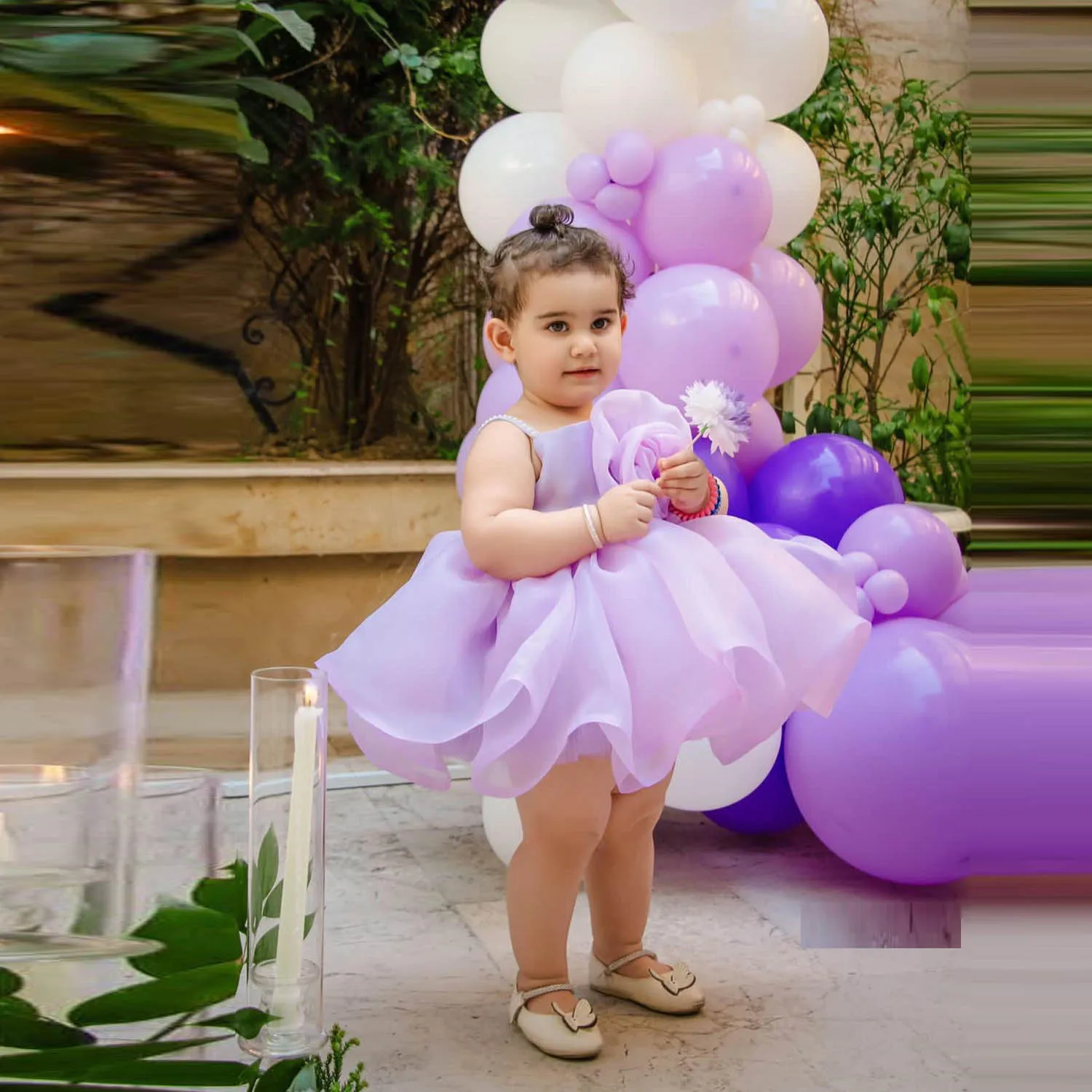 Lavender Mother and Daughter Dress With Handmade Flowers Organza Mommy and Me Birthday Gowns For Photo Shoots Family Look Gowns