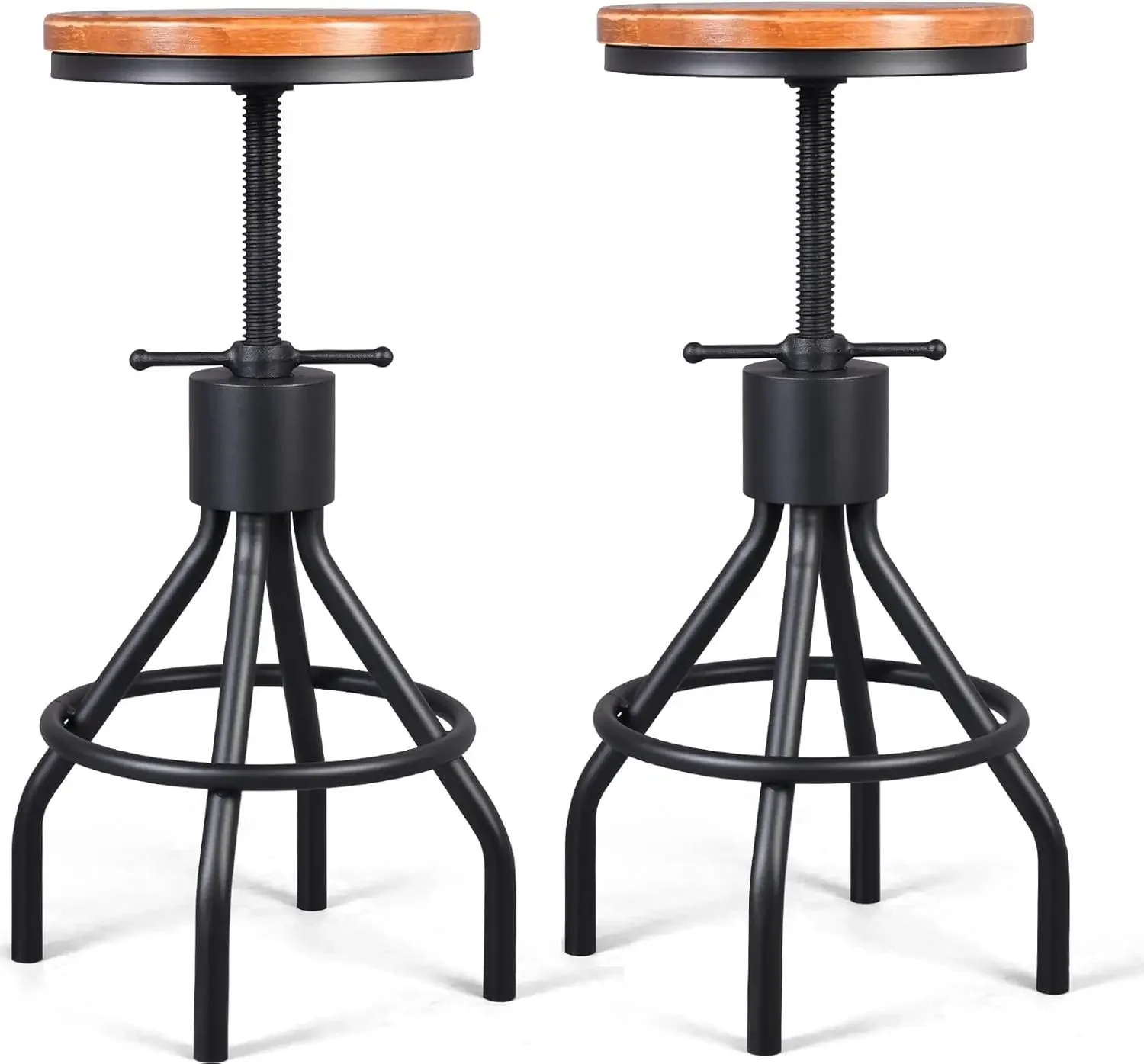 

Industrial Bar Stool-Set of 2-Swivel Counter Coffee Chair-Extra Pub Height Adjustable 22-33 inch