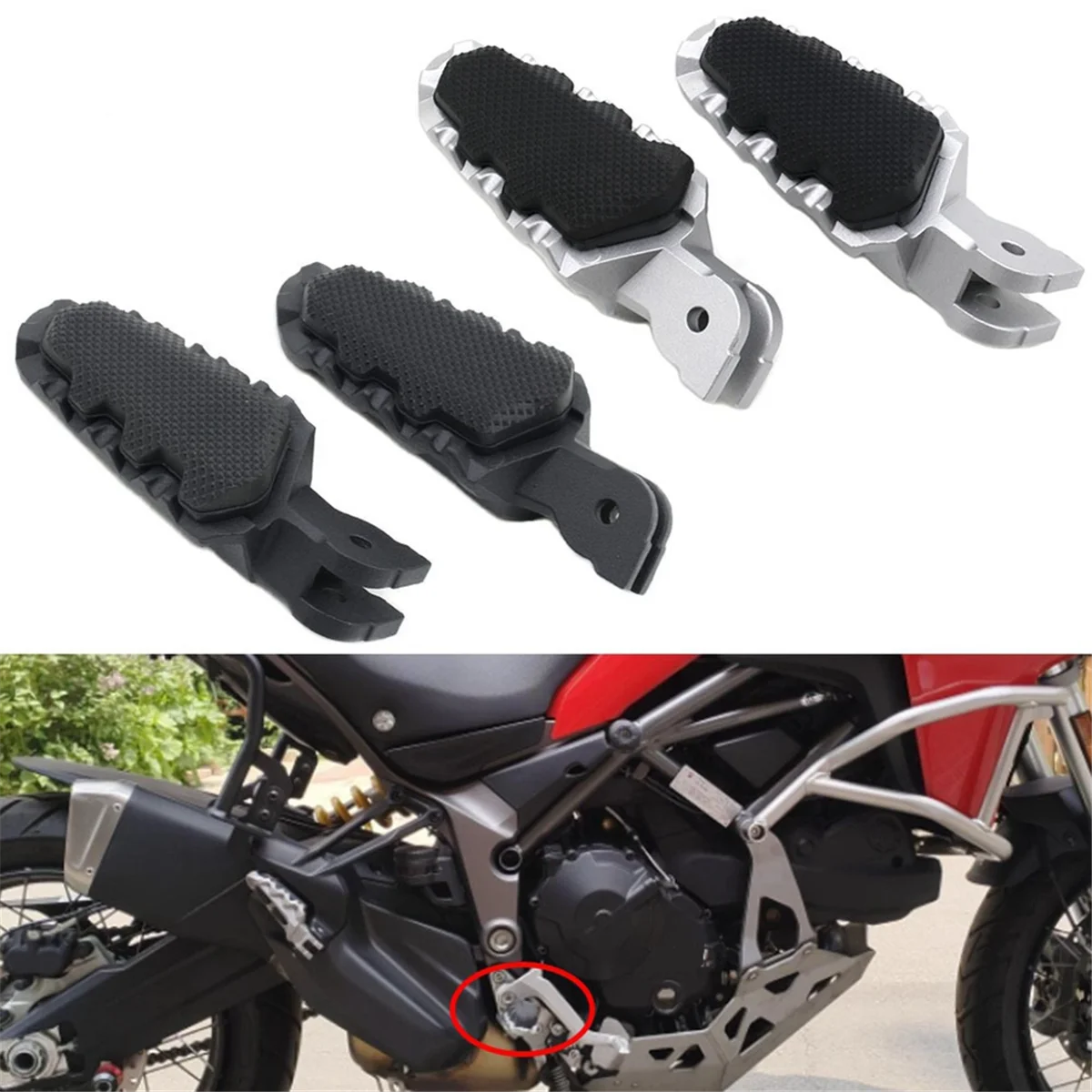 Motorcycle Footrest Foot Pegs Pedals for DUCATI HYPERMOTARD 821 Multistrada MTS 950 1260 1200(Black)