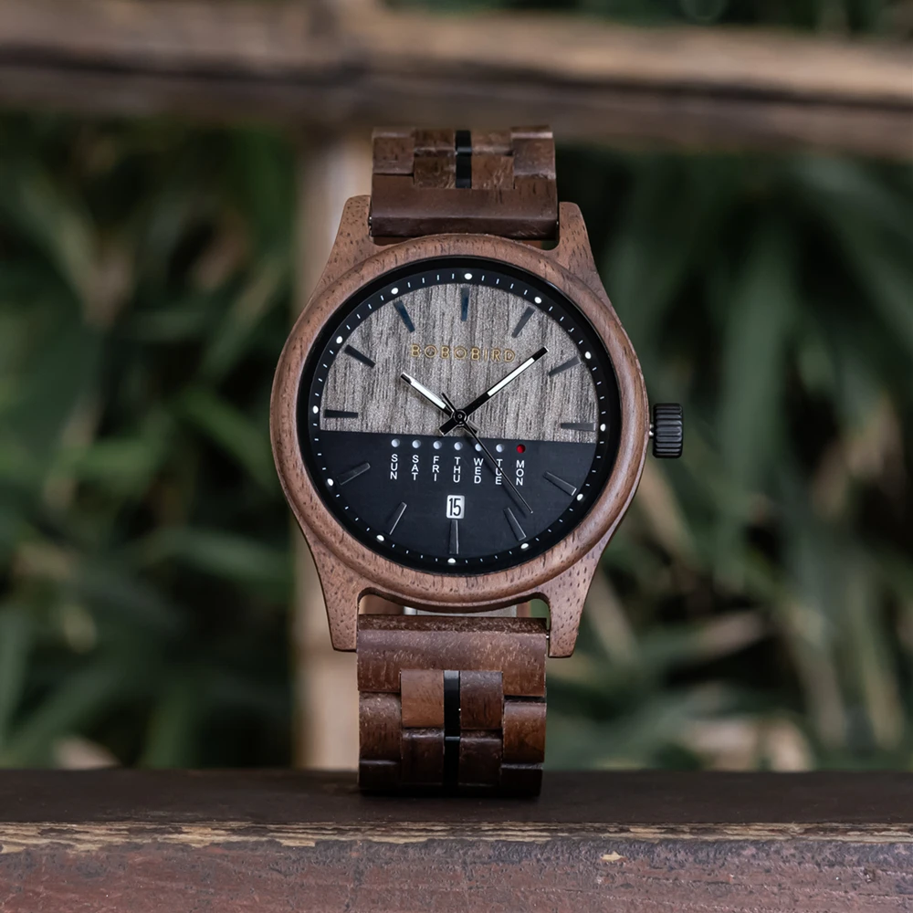 BOBO BIRD Men's Watches Top Brand Wooden Wristwatch Week & Date Display Quartz Watch for Men Customized Drop Shipping