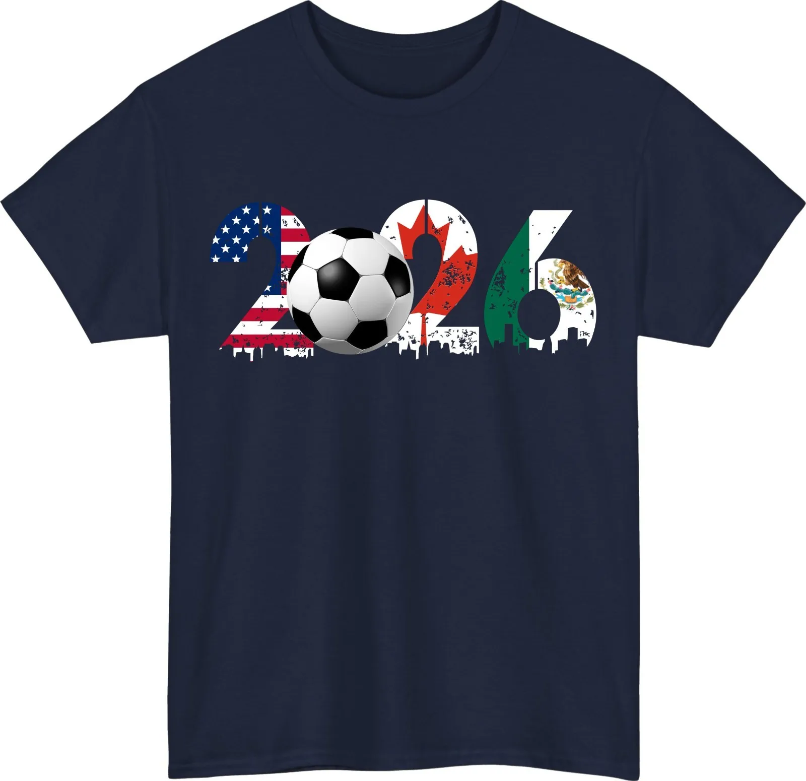 2026 USA Canada Mexico Soccer T‑Shirt Men North America Host Country Flag Skyline Vintage Football Fan Oversized Casual Tee Gift - view 3