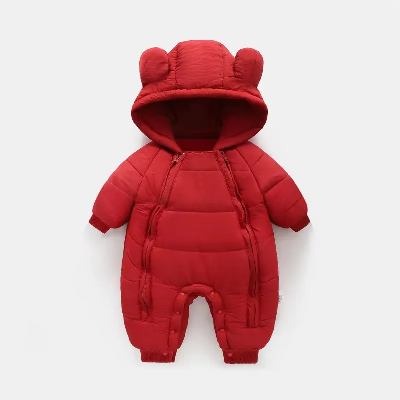 Neuer süßer Baby-Winteroverall mit Bärenohren und Kapuze, Kälteschutz-Skibekleidung, verdickte Baumwolle und Samt-Innenseite, Neugeborenen-Jumpsuit 0-2 Jahre – Detail 8