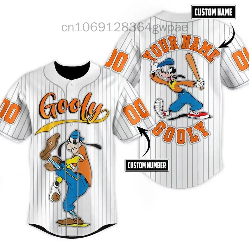 Disney Goofy Baseball Jersey Men Women Custom Name Short Sleeve Jersey Y2k Baseball Shirt Casual Sports Baseball Uniform