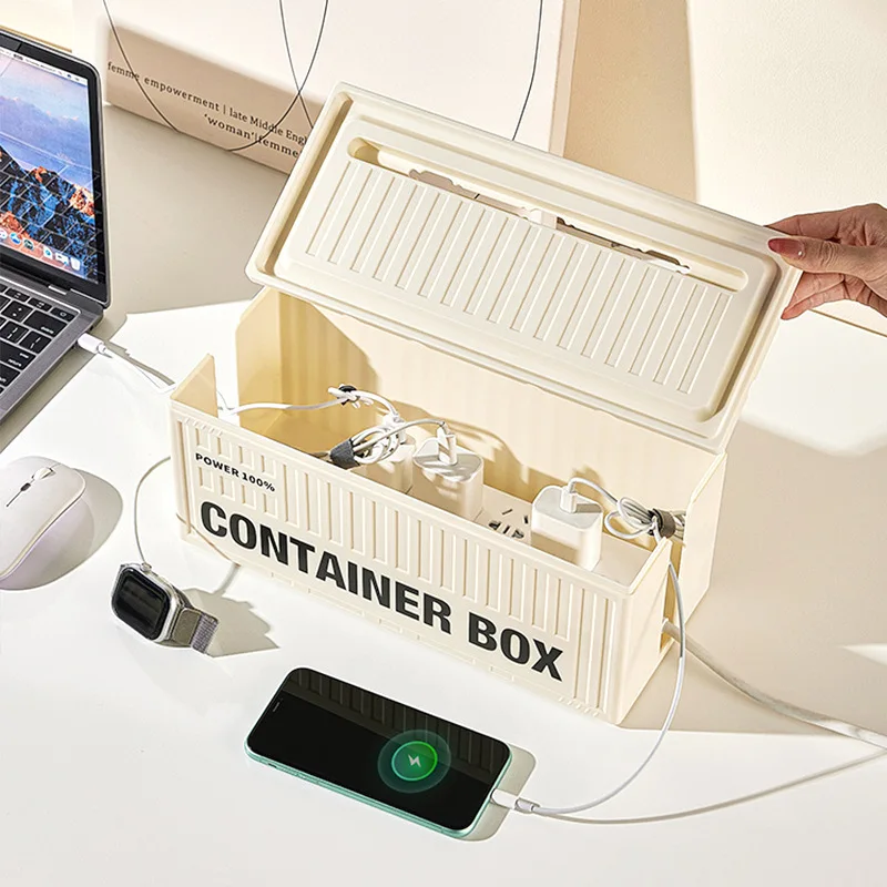 

1Pc Unique Container Desktop Power Strip Storage Box Dustproof Socket Storage Box Home Wire Case Wire Management Cable Organizer