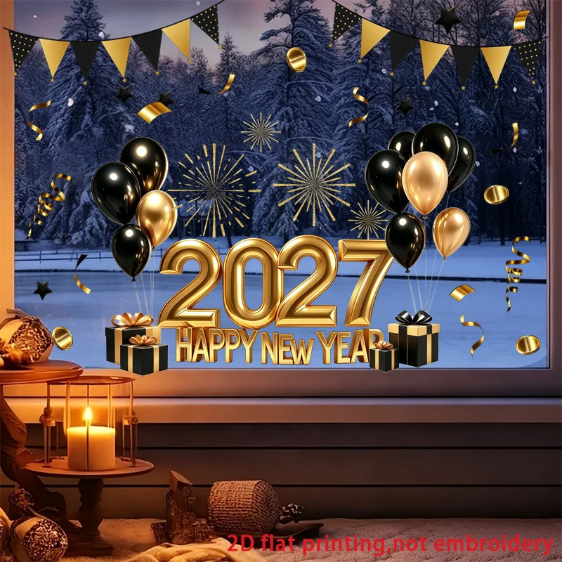 4pcs 2027 new year Window Sticker,suitable for cabinet,glass doors,windows,wall decor,holiday decoration,freely DIY combination