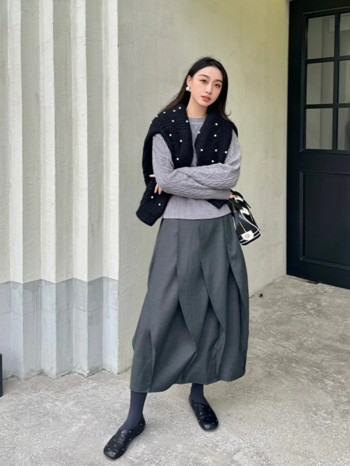 

ay Asymmetrical Hem ter Ne Gown Women's Design Sensation Small ence Casual Sle High Waist Pleated Skirt